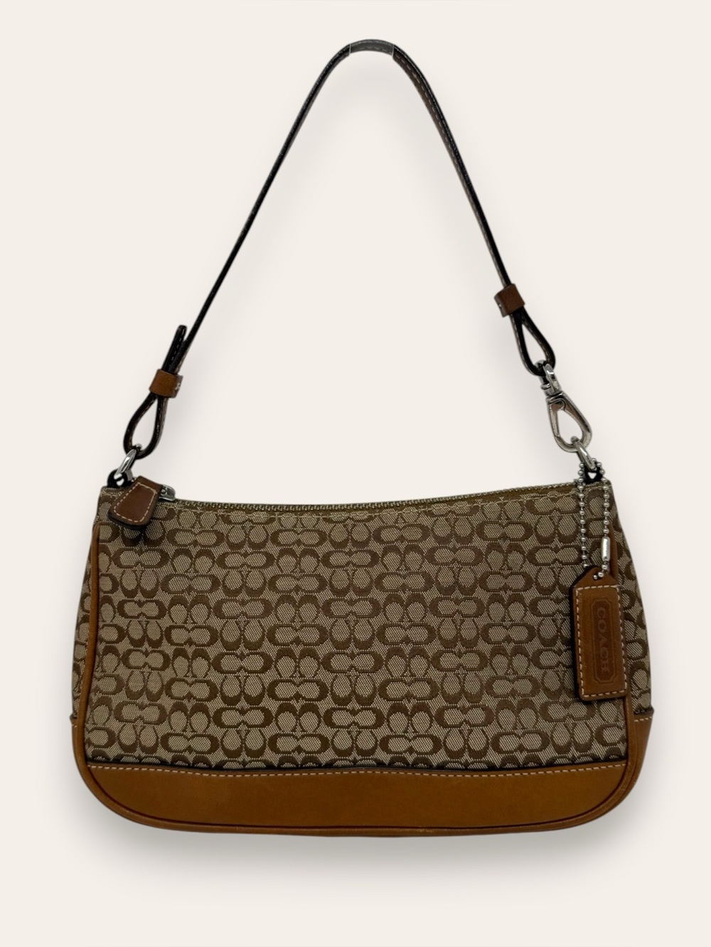 Coach Y2K Signature Leather Small Zip Shoulder Bag Demi Pouch Tan Brown Women’s